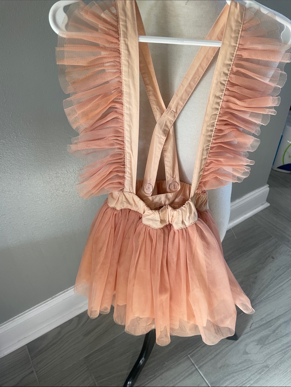Peach Tulle Ruffle Suspender Skirt for Kids